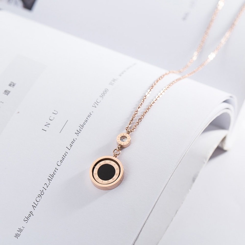 Double Circle Roman Numeral Necklace - Picture 5 of 7